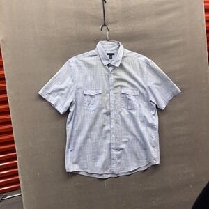 Alfani Shirt Mens XL Blue Short Sleeve Button Up Casual Pocket Plaid Lightweight